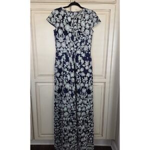 js collections Floral Embroidered‎ Maxi dress Women's 6 Event Evening Gown Navy